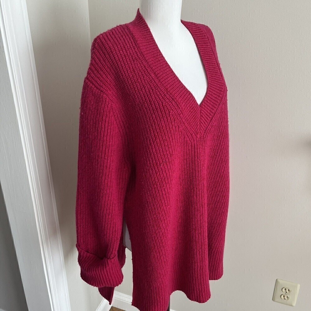 Athleta Shasta Wool Sweater V Neck Oversized chunky cabincore Size XL Pink - Picture 11 of 13